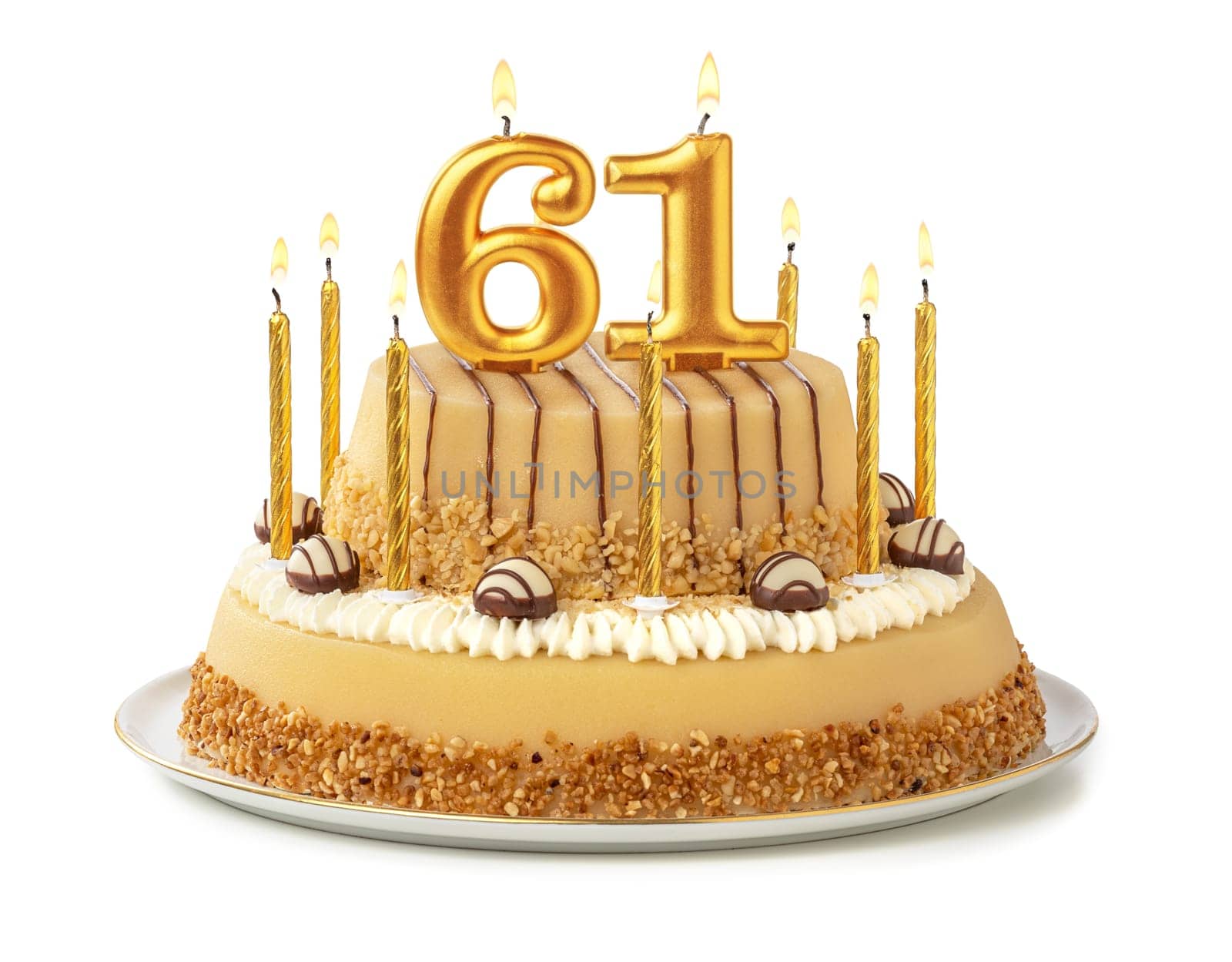 Festive cake with golden candles - Number 61