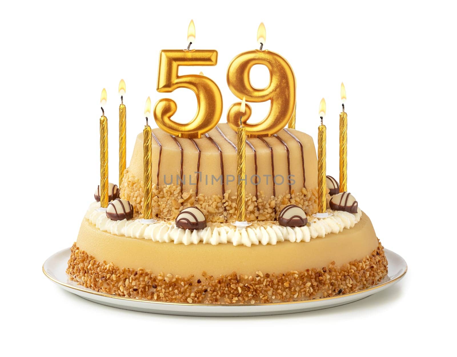 Festive cake with golden candles - Number 59