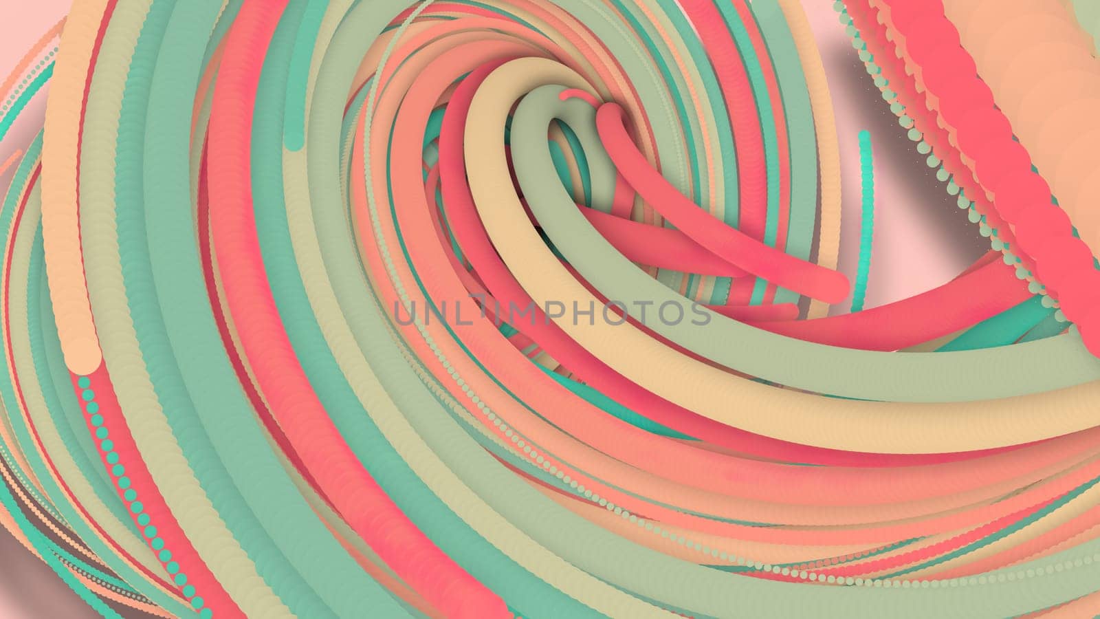 3D illustration,3D rendering, abstract geometric background, lines The circle points are very close together. Until seeing a free curve Many lines that rotate together into a rope. Light pink tone
