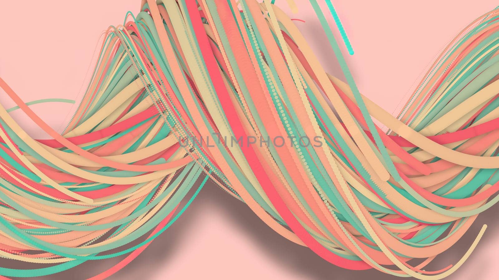 3D illustration,3D rendering, abstract geometric background, lines The circle points are very close together. Until seeing a free curve Many lines that rotate together into a rope. Light pink tone