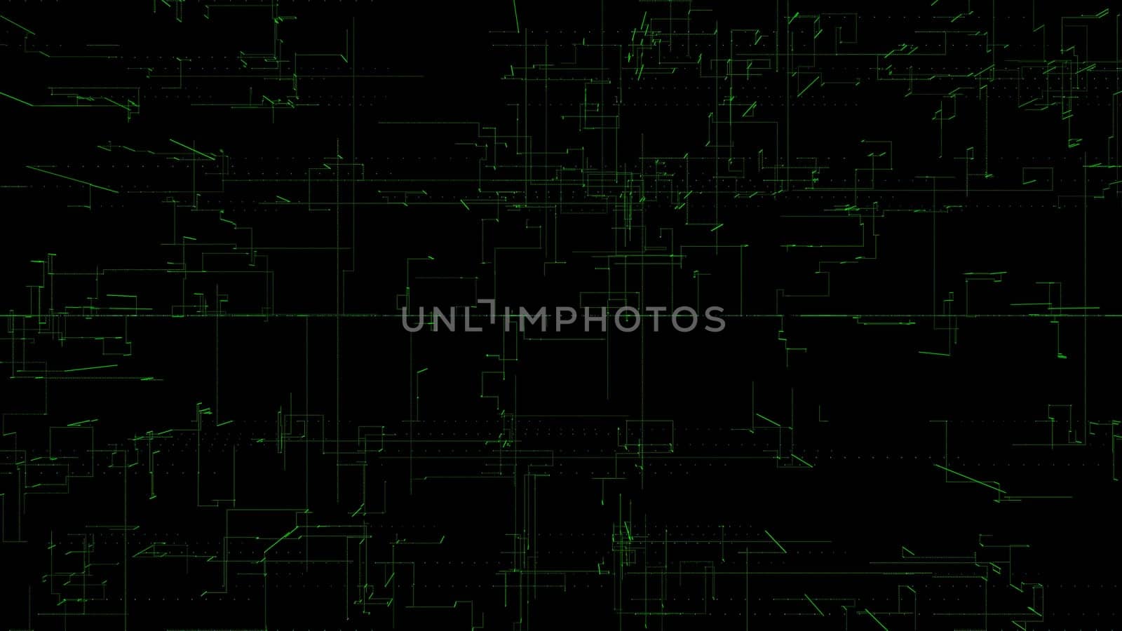 3D rendering, abstract geometric background, Green Line, architectural design chart, Big Data connection and technology