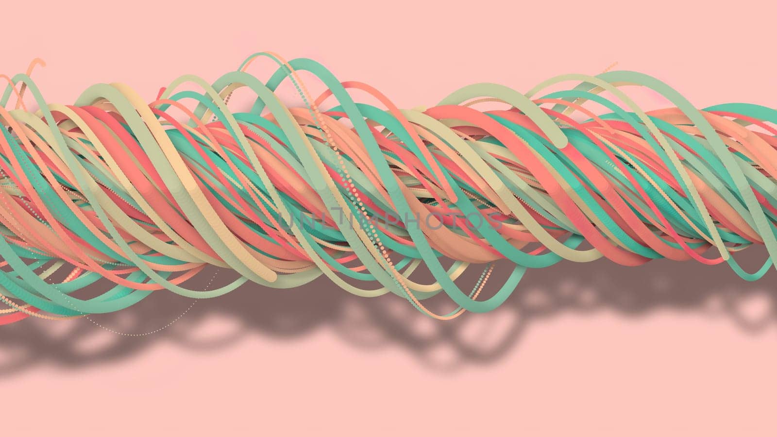 3D illustration,3D rendering, abstract geometric background, lines The circle points are very close together. Until seeing a free curve Many lines that rotate together into a rope. Light pink tone