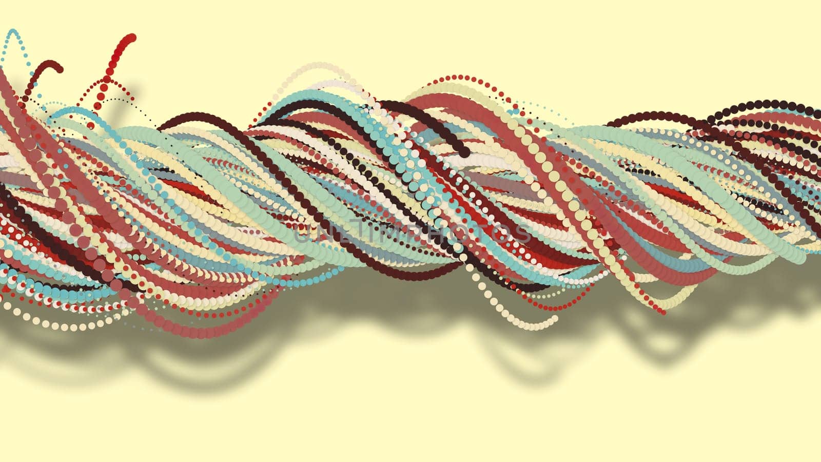 3D illustration,3D rendering, abstract geometric background, circle point line together into a line Rotate together into a rope Soft tones