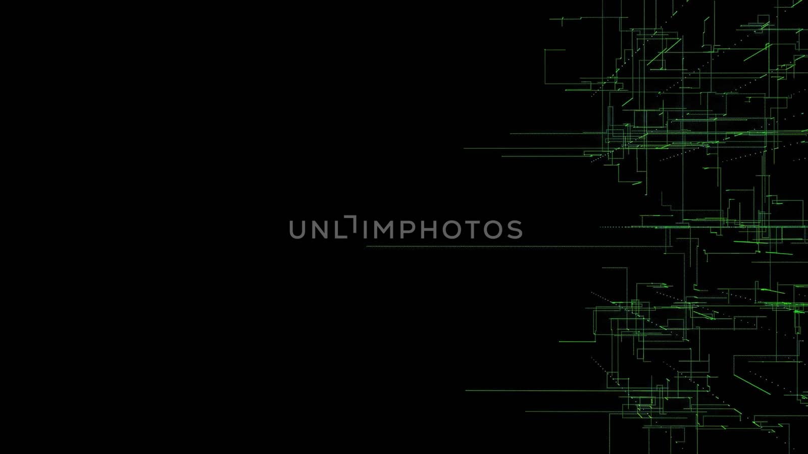 3D rendering, abstract geometric background, Green Line, architectural design chart, Big Data connection and technology