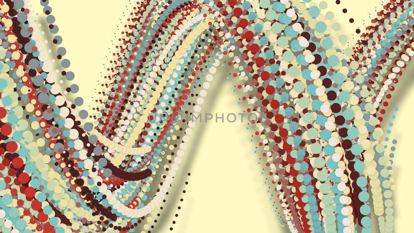 3D illustration,3D rendering, abstract geometric background, circle point line together into a line Rotate together into a rope Soft tones