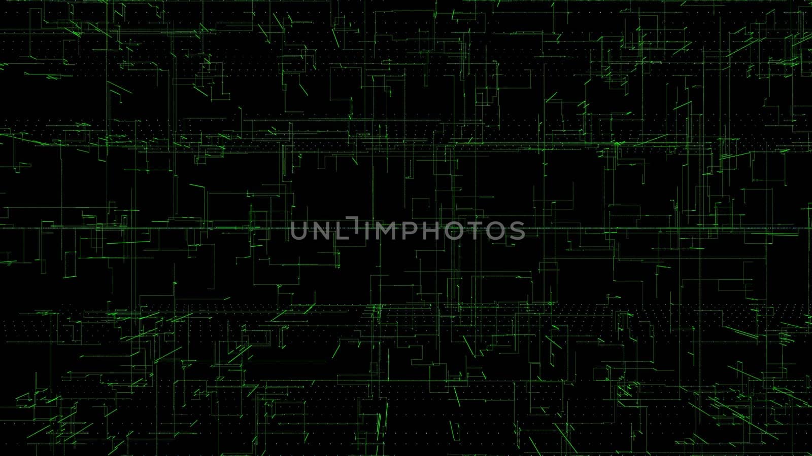3D rendering, abstract geometric background, Green Line, architectural design chart, Big Data connection and technology