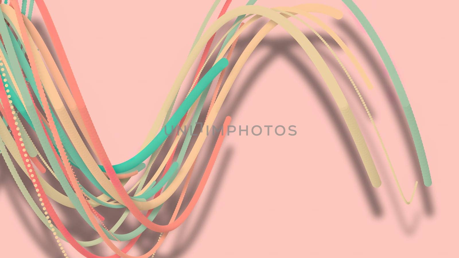 3D illustration,3D rendering, abstract geometric background, lines The circle points are very close together. Until seeing a free curve Many lines that rotate together into a rope. Light pink tone