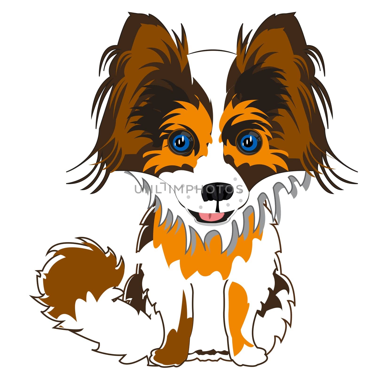 Cartoon of the tiny dog papillon on white background is insulated