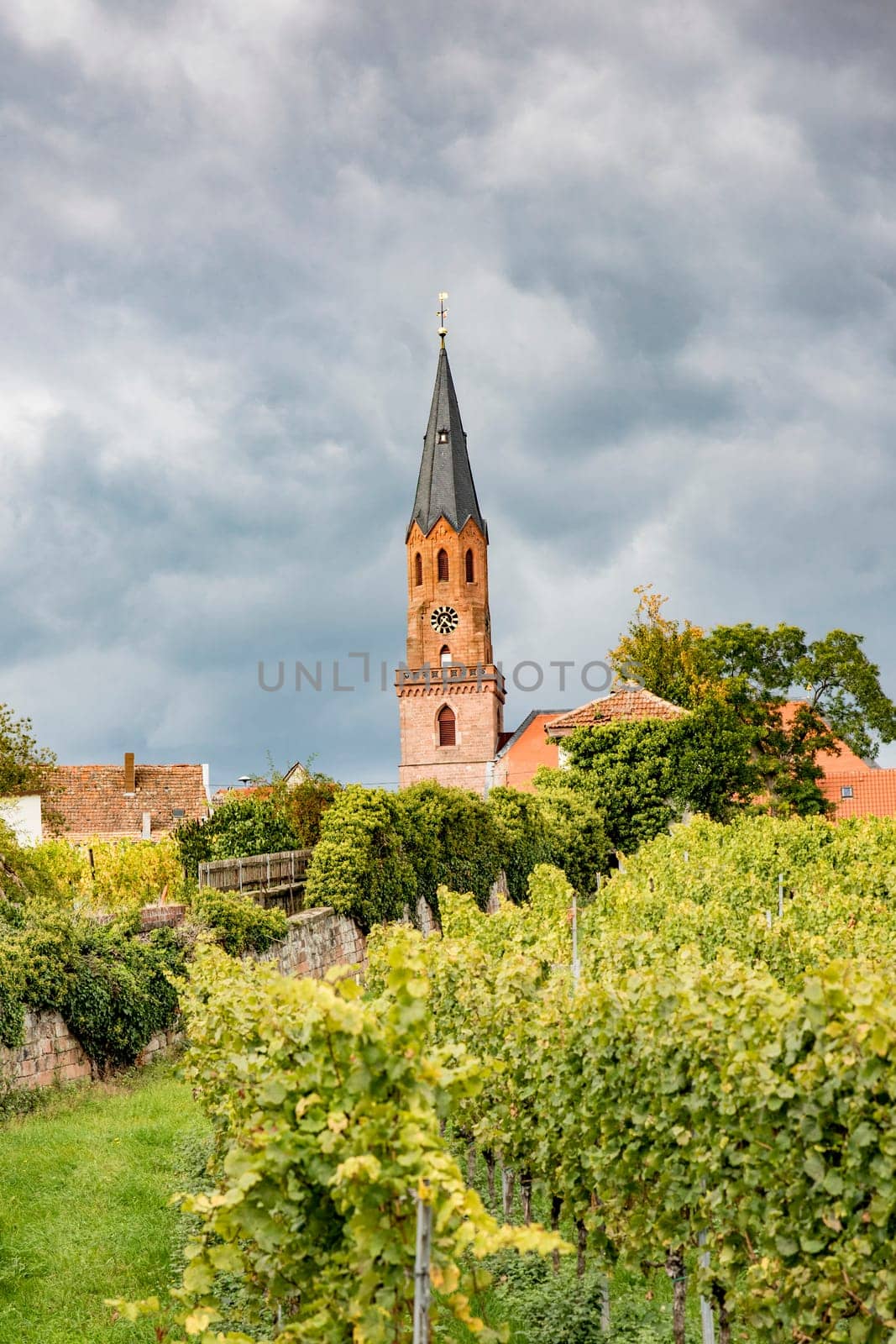Protestant Church Edenkoben Germany Rhineland Palatinate with cloudy blue sky