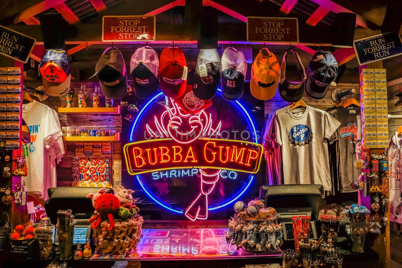 Hong Kong, March 2013: Bubba Gump Shop and restaurant sign, brand from classic famous movie Forrest Gump
