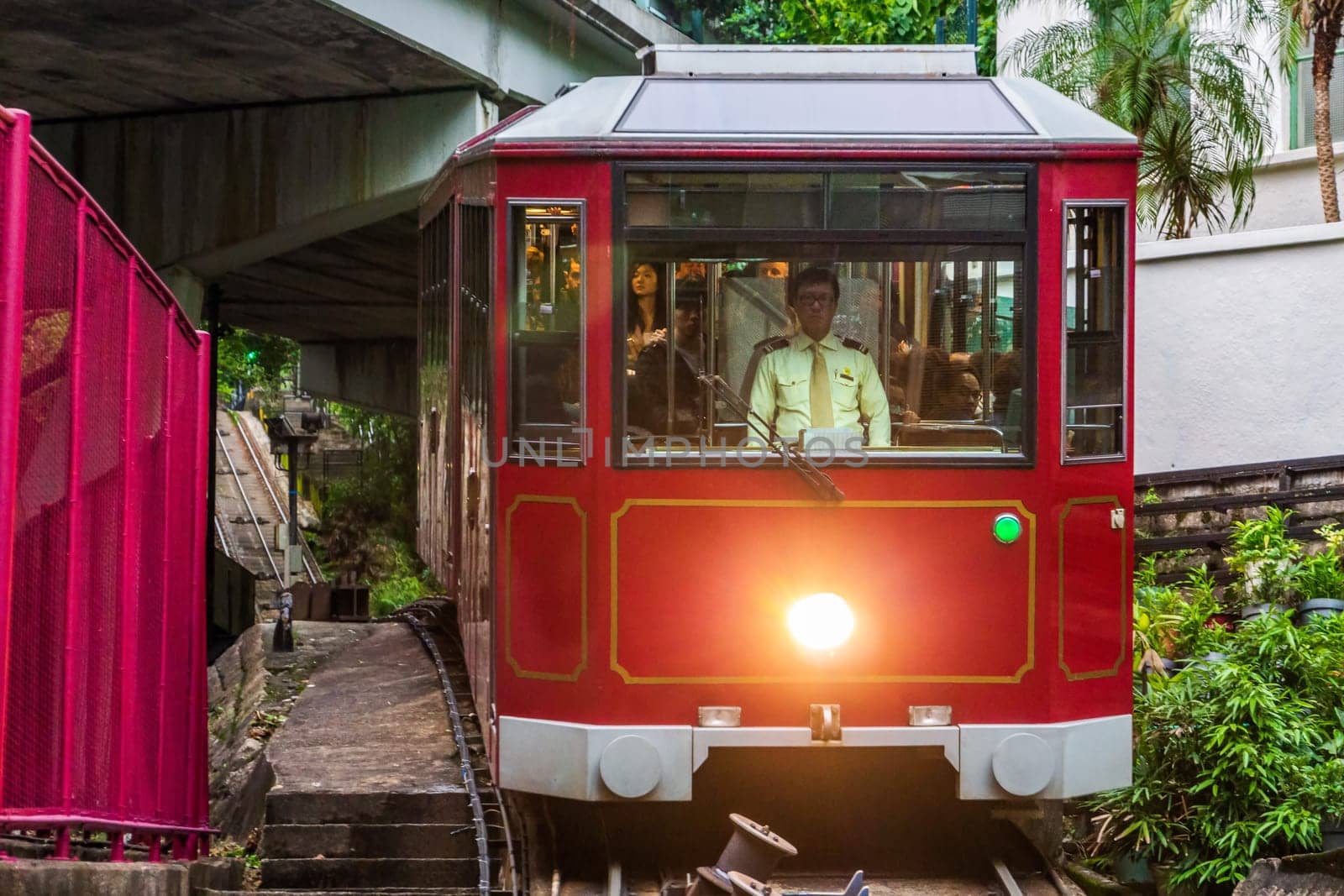 Hong Kong, March 2013 Tourist tram at the Victoria Peak in Hong Kong island, popular tourist attraction