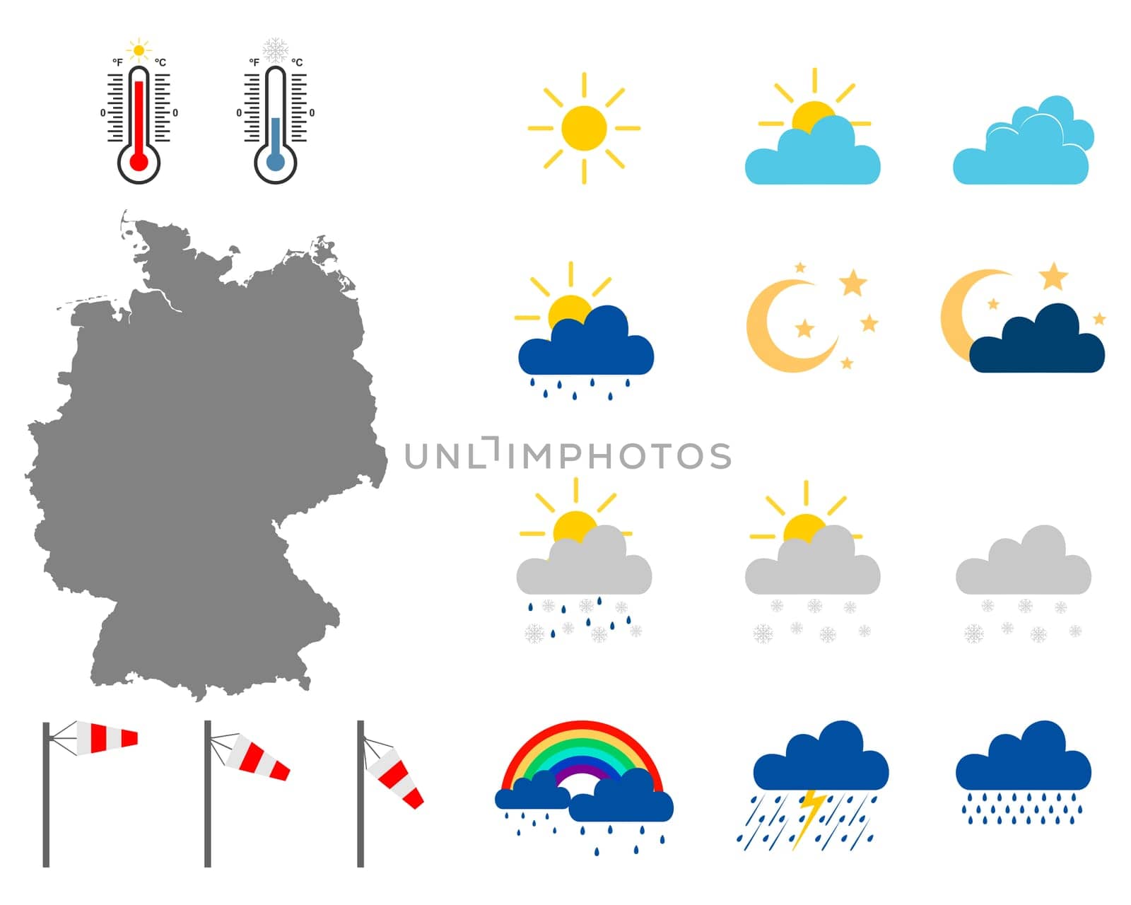 Karte von Deutschland mit Wettersymbolen