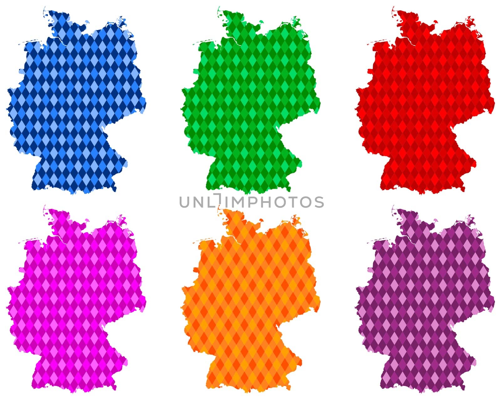 Karten von Deutschland mit farbigen Rauten
