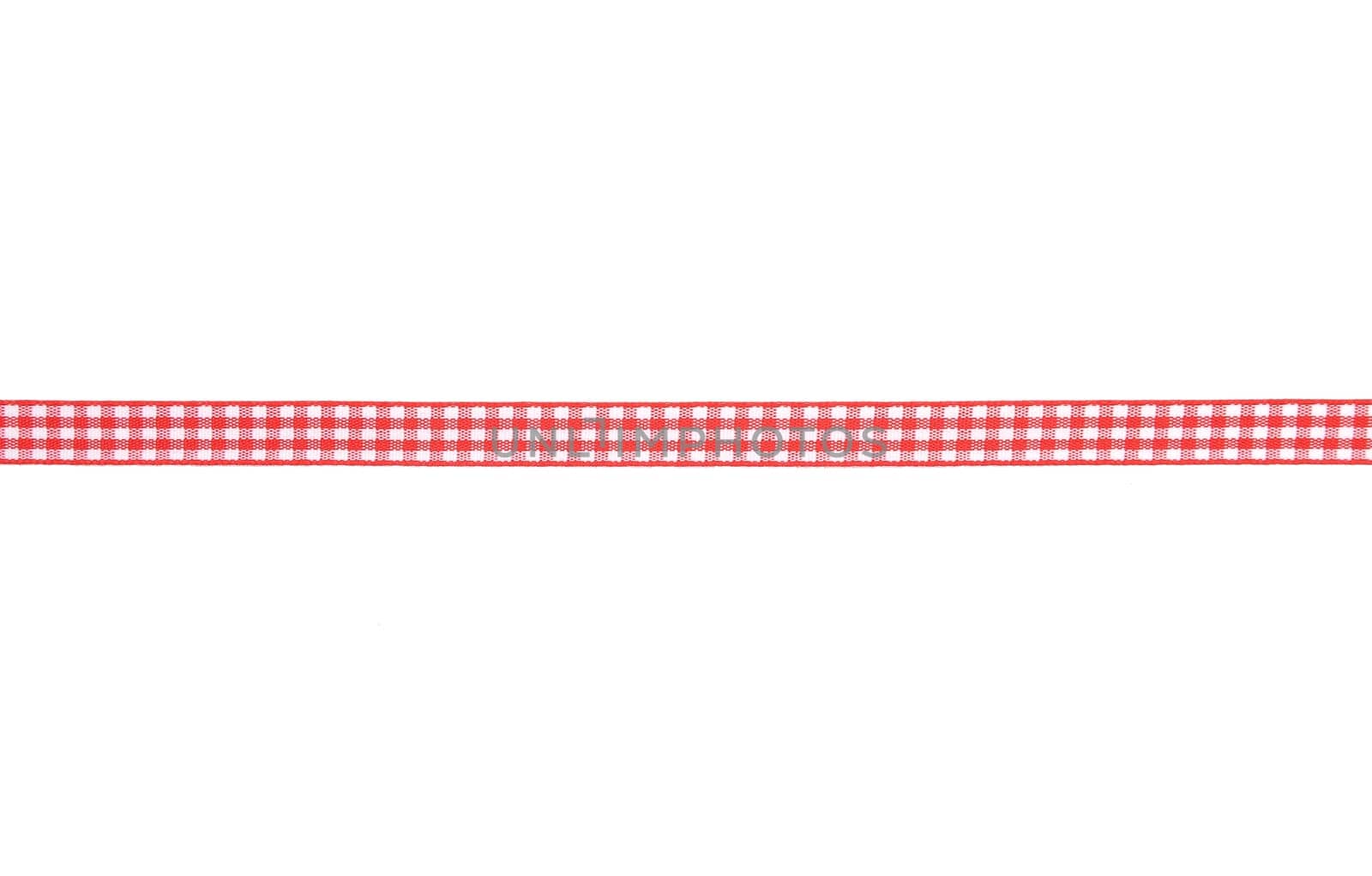 Red-white checked ribbon on white