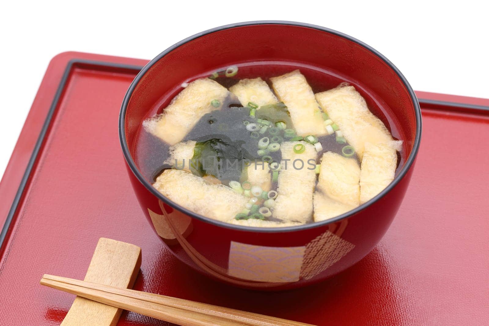 Japanese food, Miso soup of Abura tofu age and Wakame on a bowl