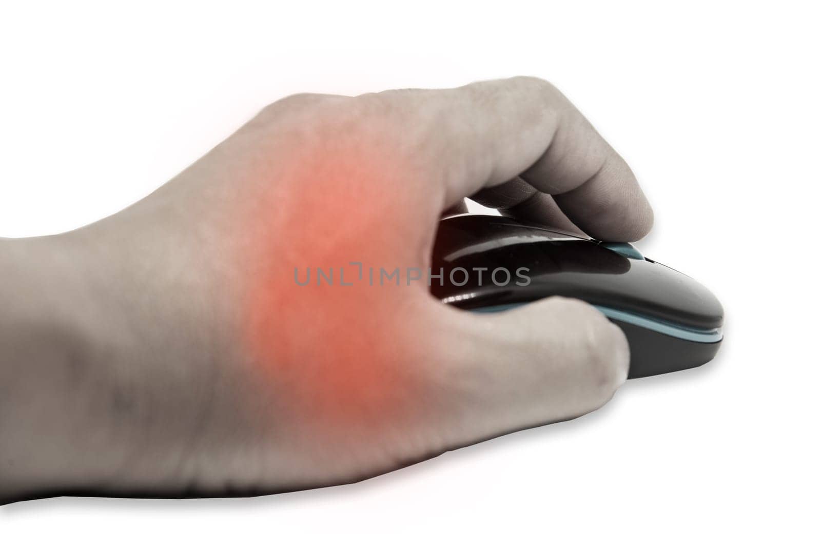 Business man hand pain caused by an excessive use of mouse isolated on white background with Clipping part