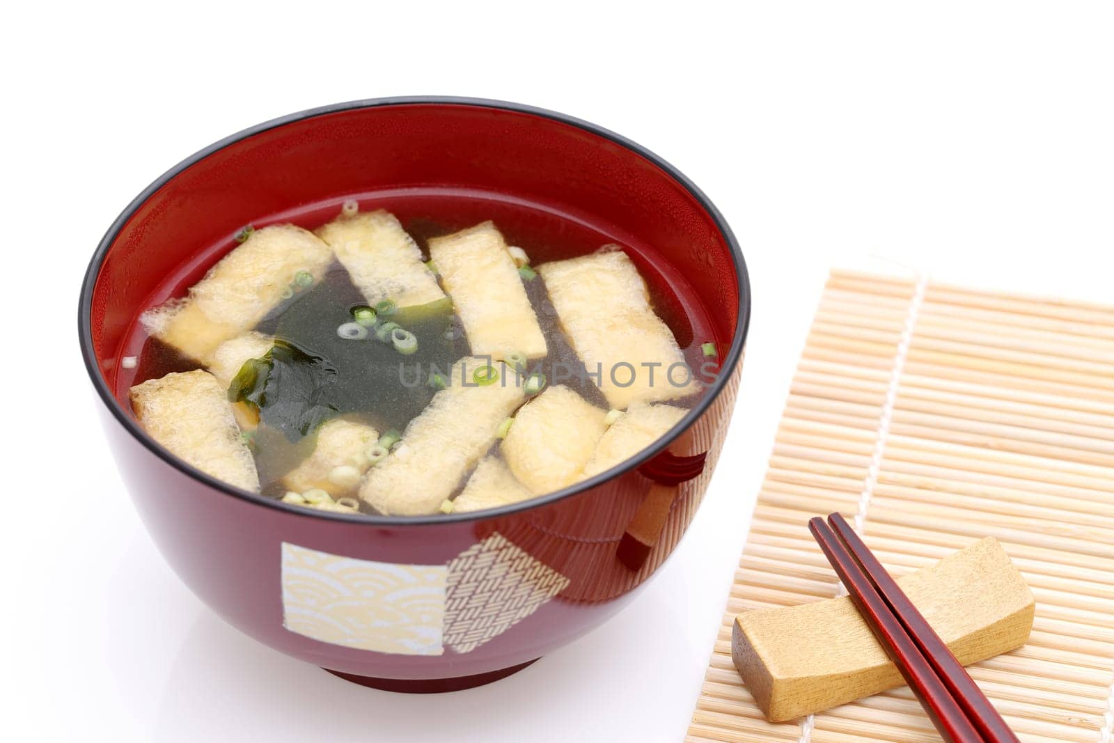 Japanese food, Miso soup of Abura tofu age and Wakame on a bowl