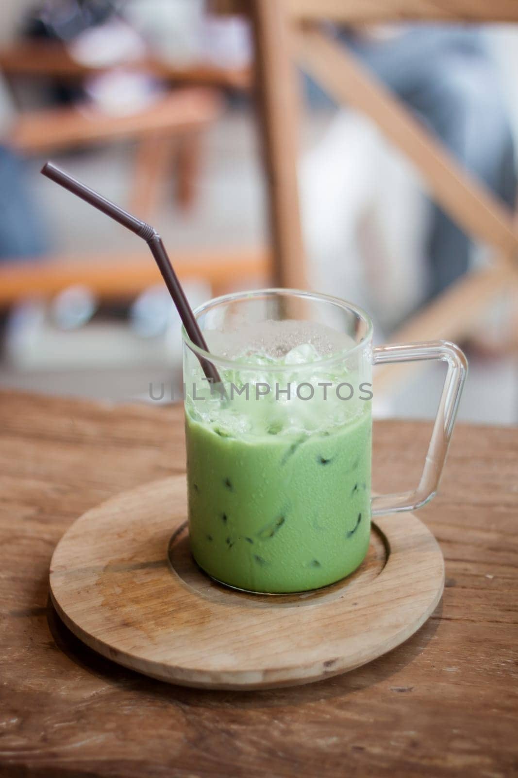 Iced matcha green tea latte, stock photo