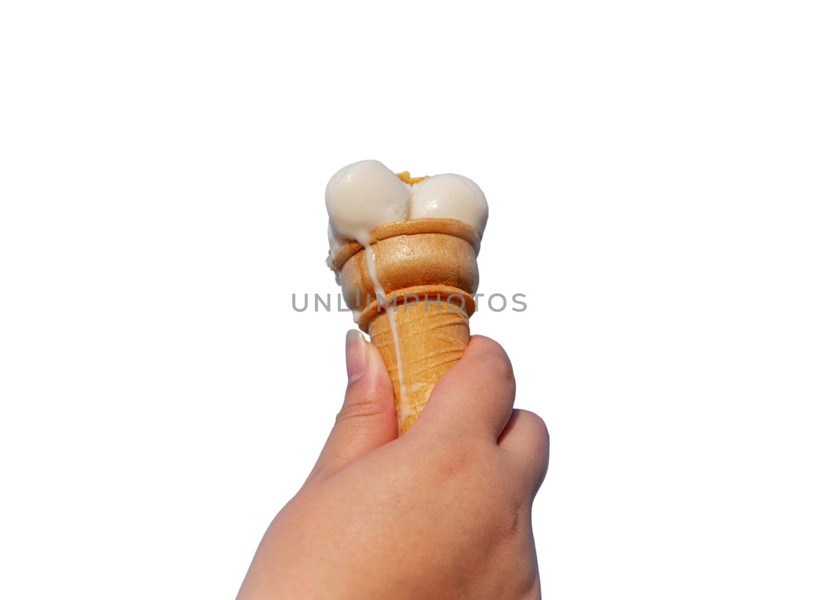 Hand with ice cream isolated on white background with clipping path, Relaxation concept