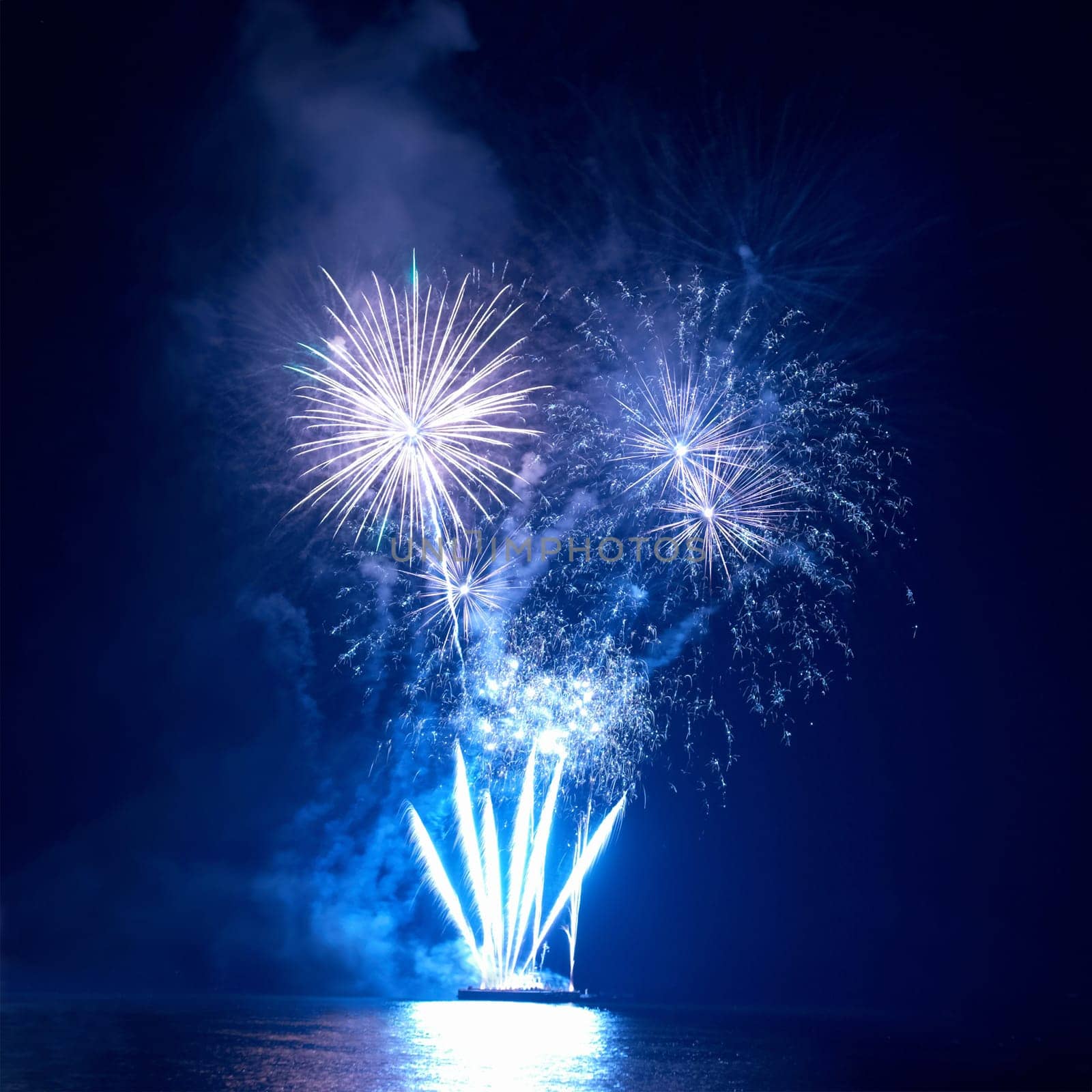 Colorful fireworks on the black sky background