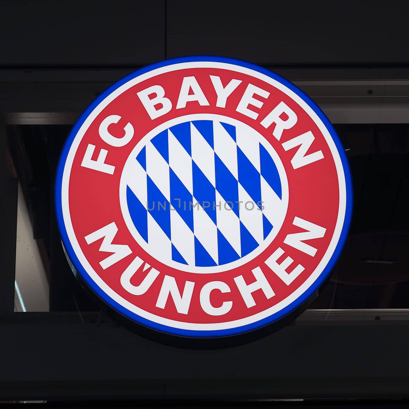 MUENCHEN, GERMANY - CIRCA AUGUST 2019: FC Bayern sign