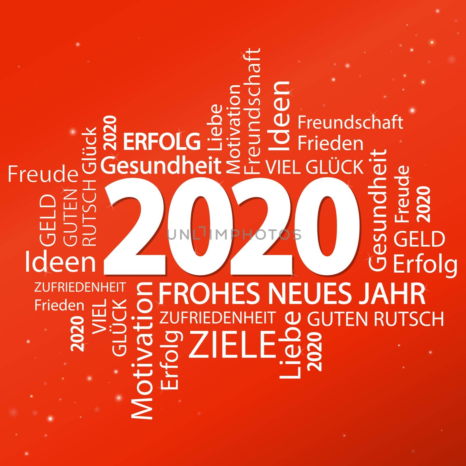word cloud with new year 2020 greetings and red background