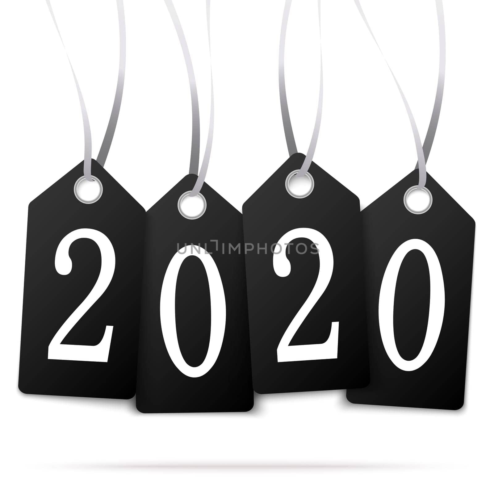 black colored hang tags with numbers 2020 for New Year greetings