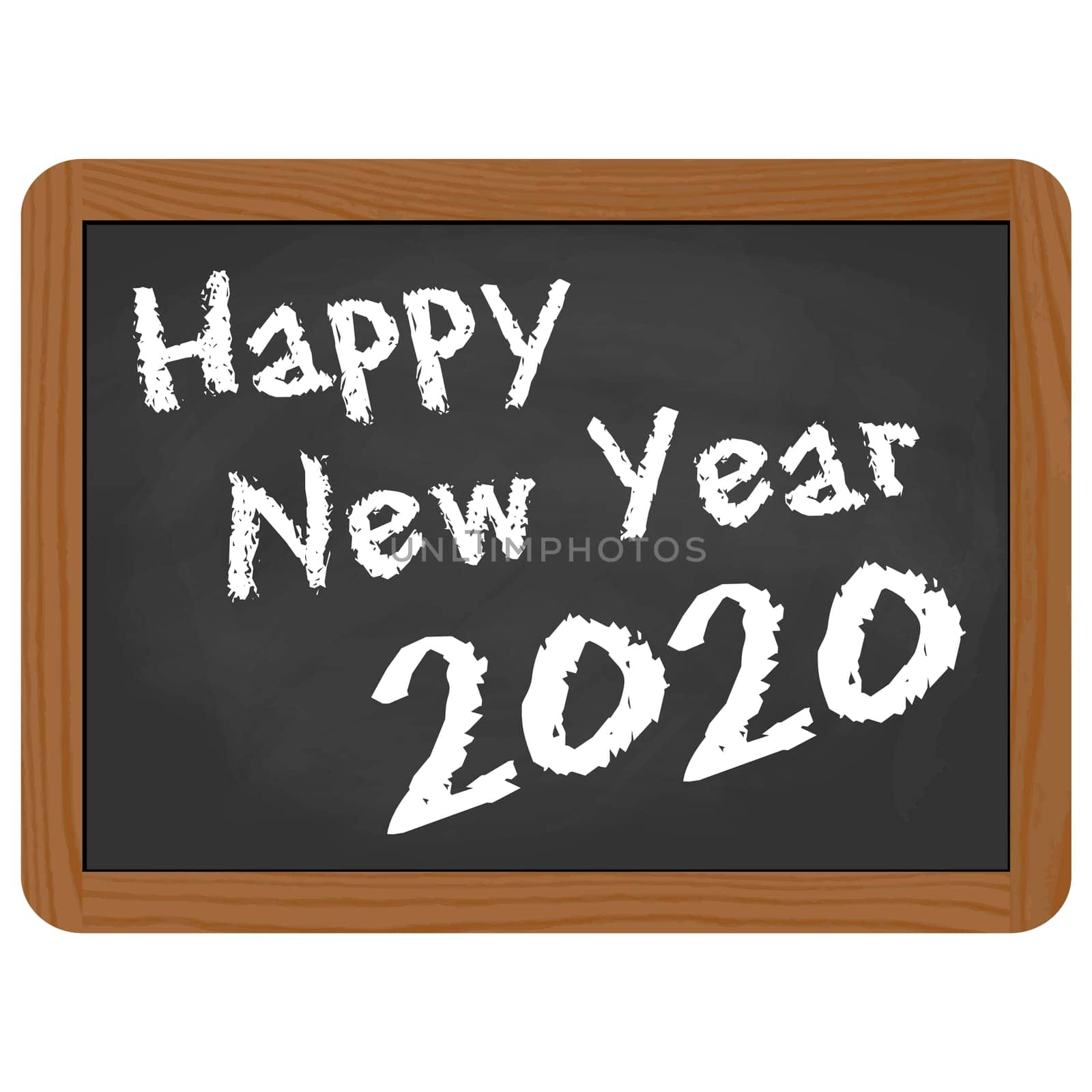 greetings on school slate with text Happy New Year 2020
