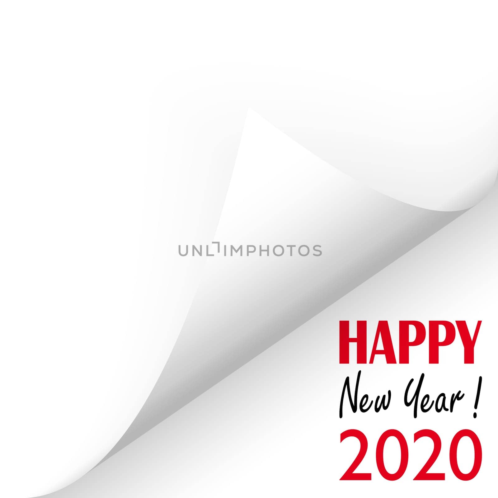 turned over white paper corner showing 2020 and text Happy New Year