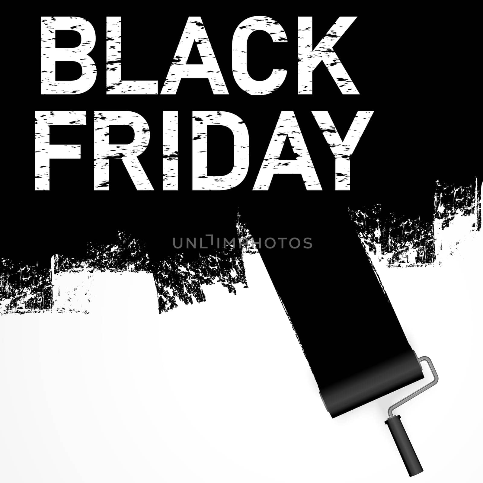 EPS 10 vector file illustration with paint roller in dark color painting text BLACK FRIDAY on white background