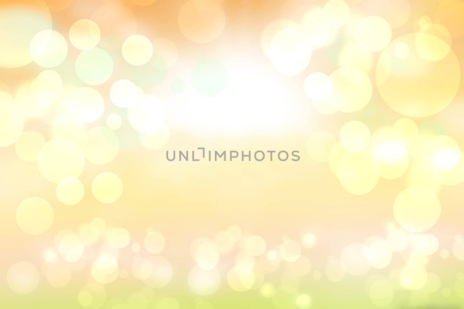 Abstract festive blur bright yellow orange pastel background texture with glowing circular bokeh lights for Mothers day, valentine or wedding card. Space for design. Card concept.
