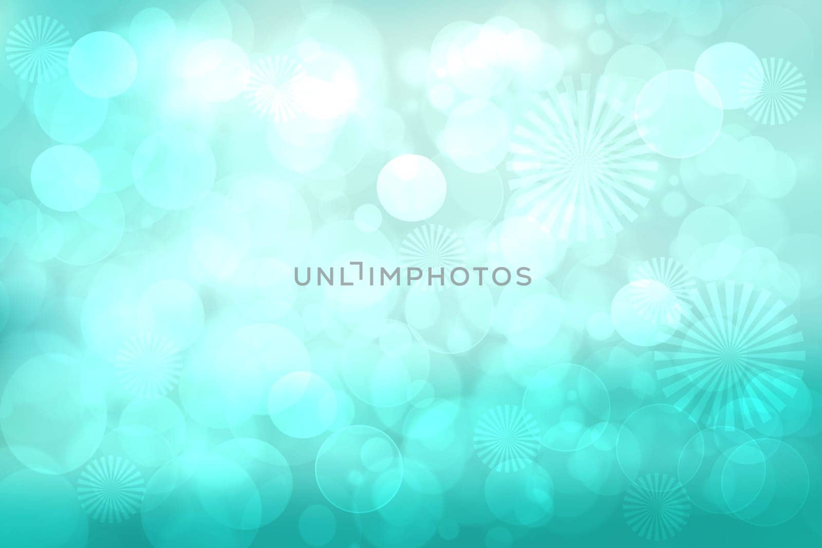 Abstract blurred fresh vivid spring summer light delicate pastel turquoise bokeh background texture with bright circular soft color lights. Card concept. Beautiful backdrop illustration.