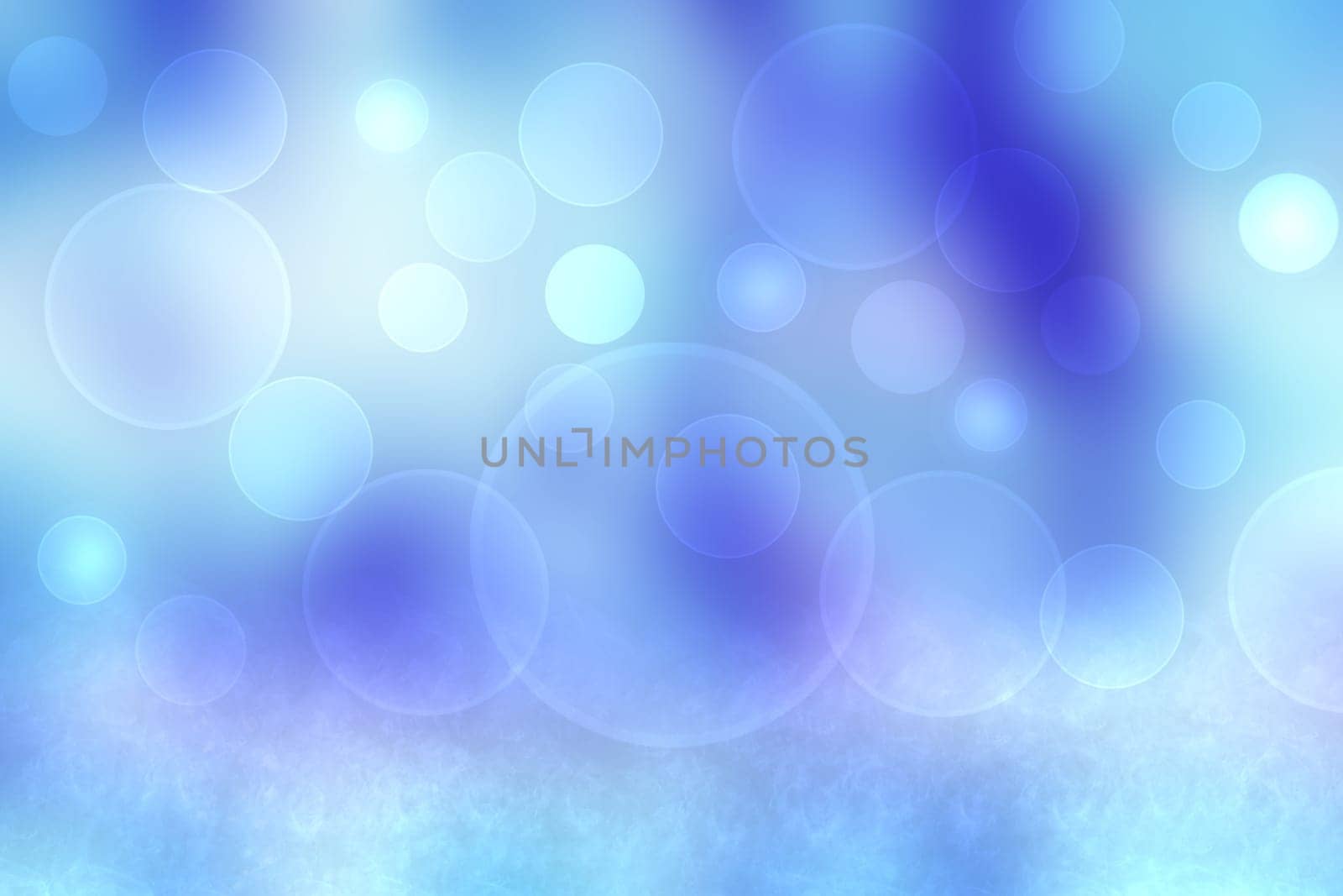 Abstract underwater illustration. Nice abstract gradient blue delicate pastel turquoise bokeh background with circles from unterwater bubbles. Beautiful blue texture.