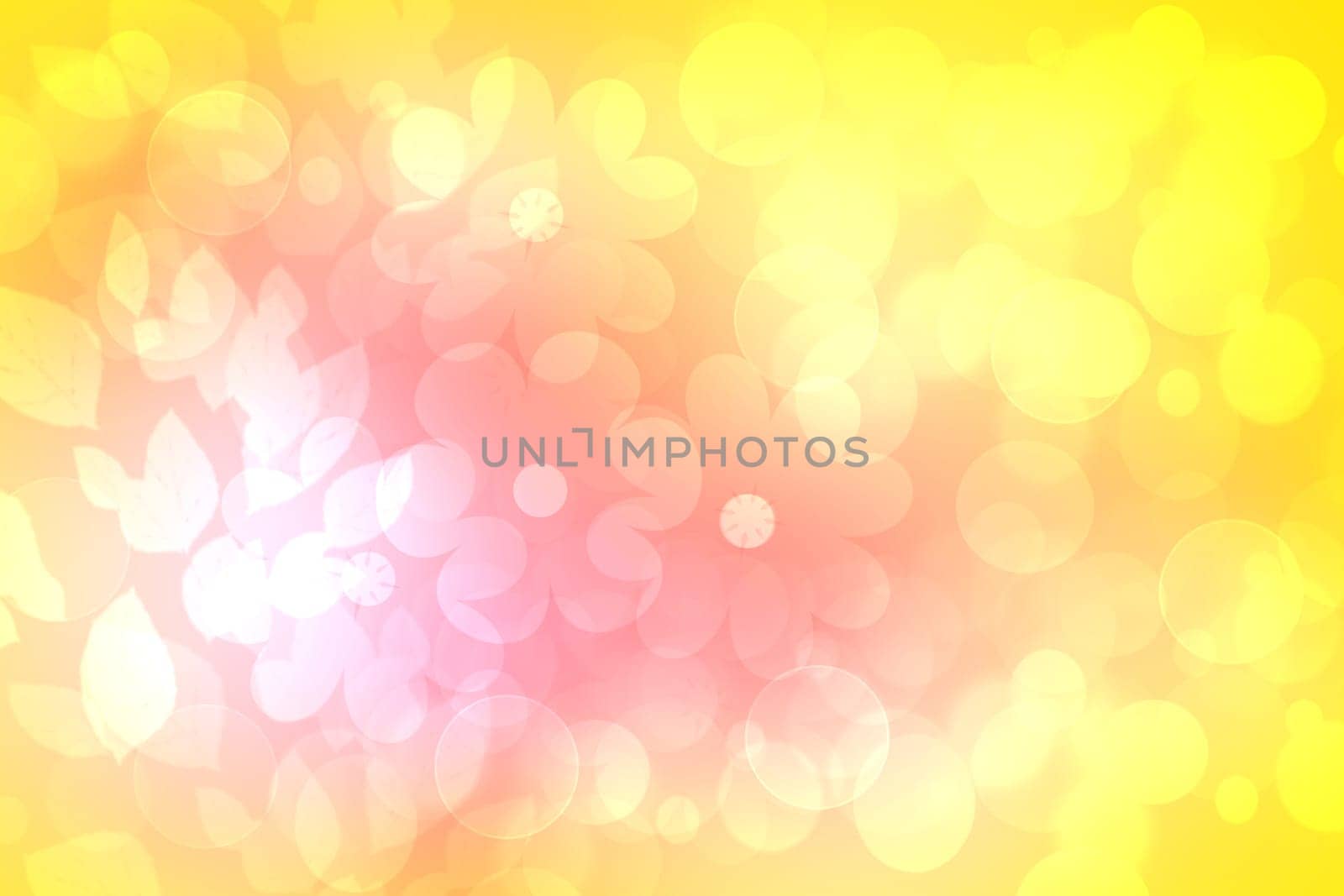 Abstract fresh vivid spring summer light delicate pastel yellow pink bokeh background texture with bright soft color cherry blossoms and flowers. Card concept. Beautiful backdrop illustration.