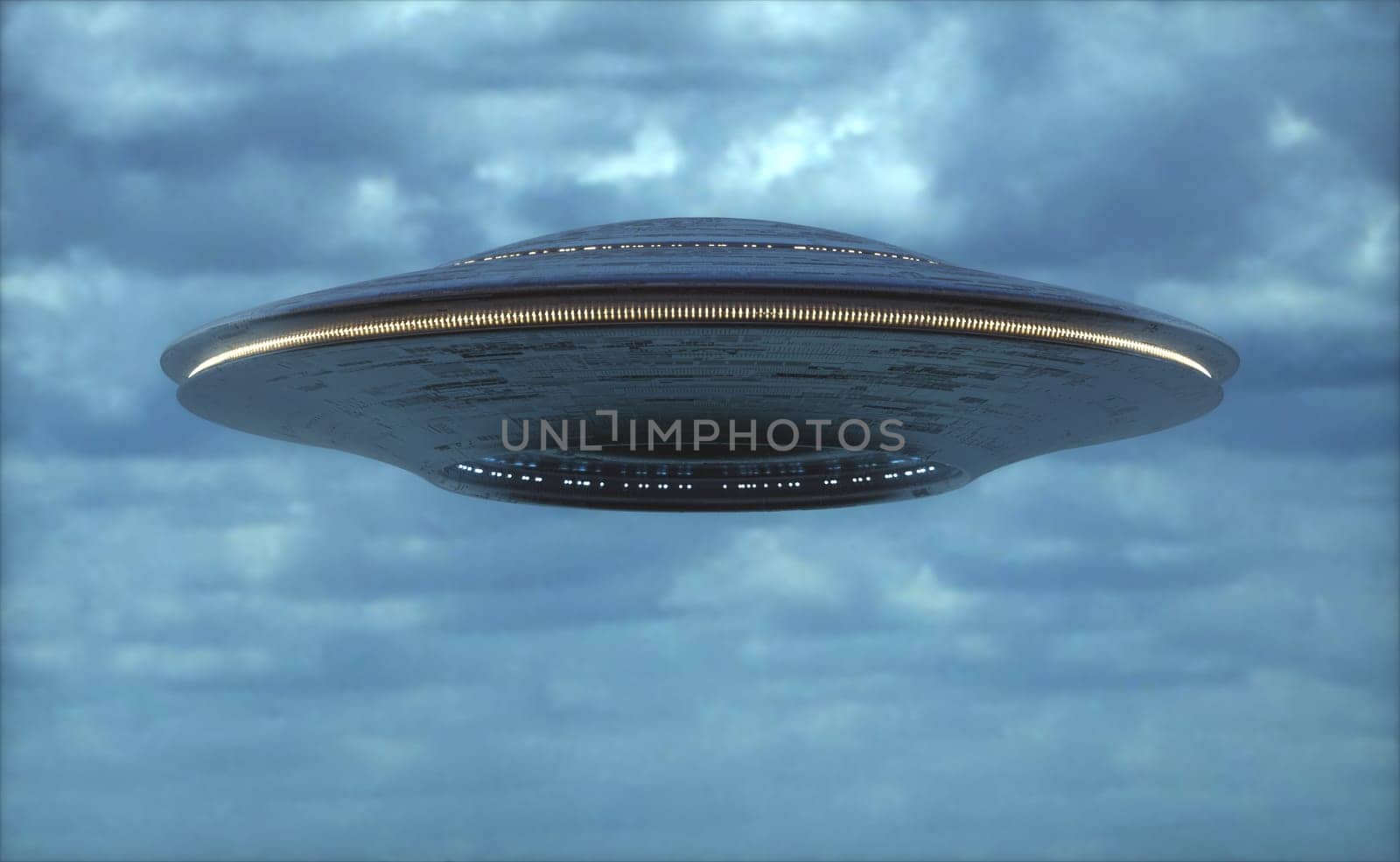 Unidentified flying object - UFO. Science Fiction image concept of ufology and life out of planet Earth. 3D illustration.
