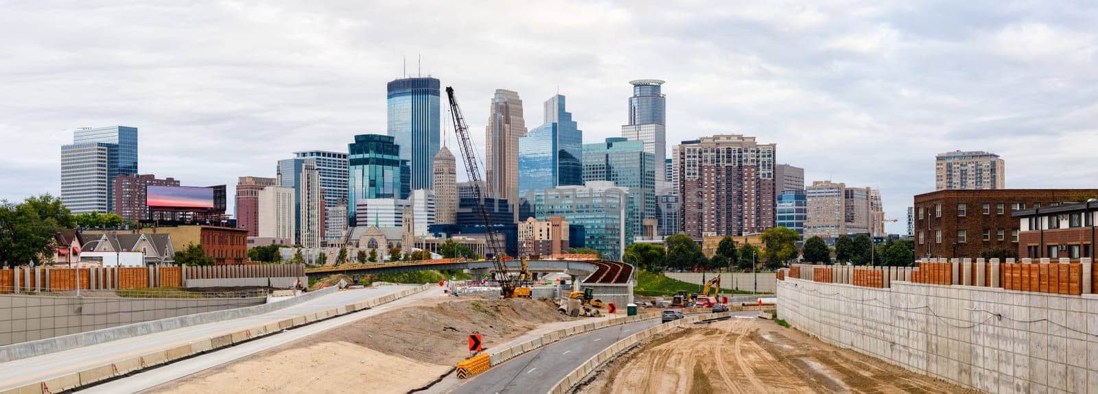 Minneapolis, city in the state of Minnesota, United States of America, during the morning, and road construction