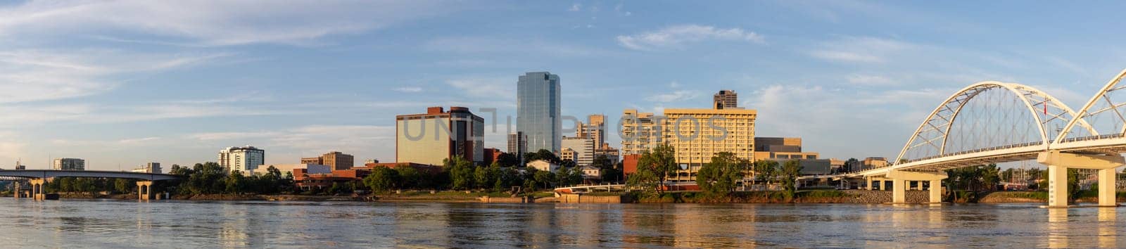 Little Rock the capital of Arkansas in the United States, as seen at dawn across the Arkansas River