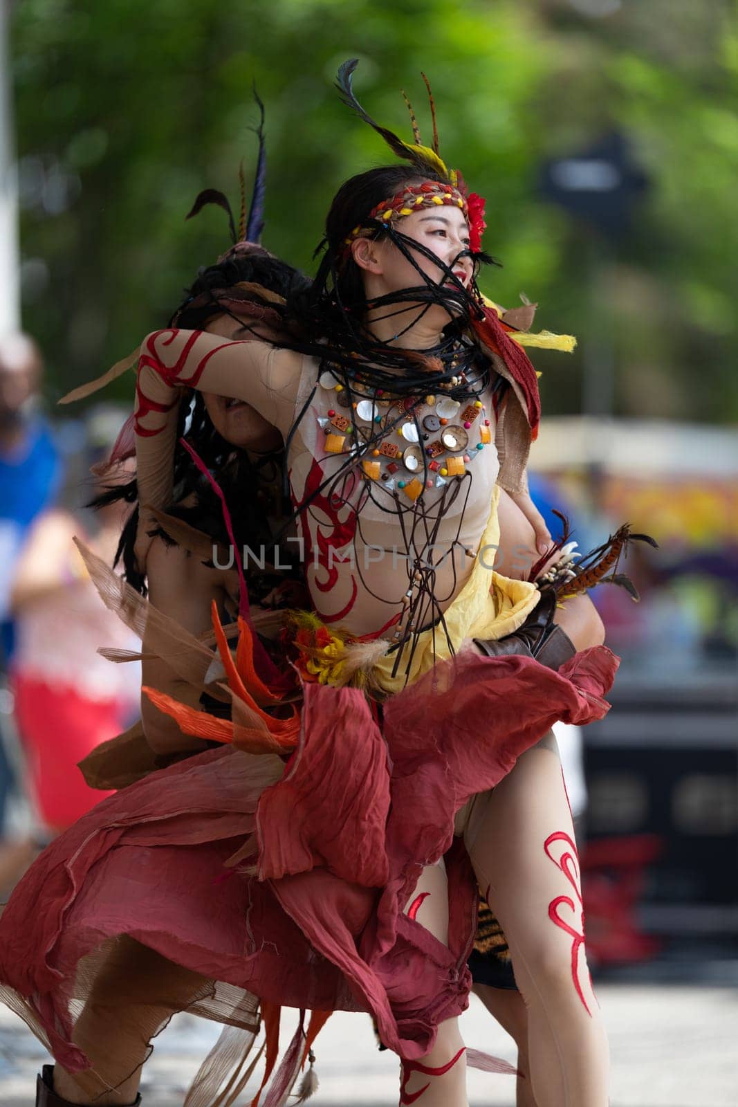 Columbus, Ohio, USA - May 26, 2019: Columbus Asian Festival, Franklin Park, Chinese Dancers wearing traditional clothing performing traditional dances.