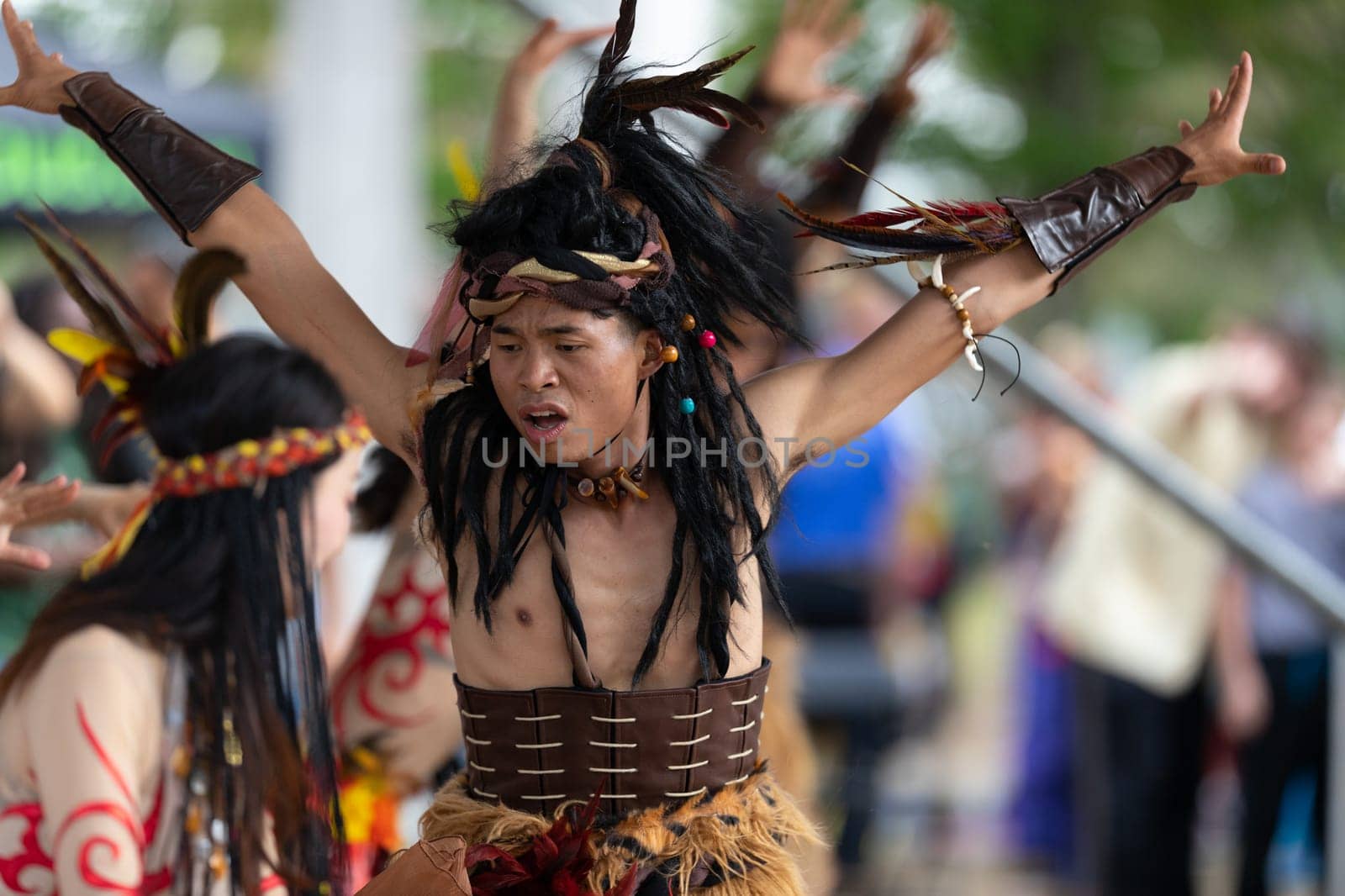Columbus, Ohio, USA - May 26, 2019: Columbus Asian Festival, Franklin Park, Chinese Dancers wearing traditional clothing performing traditional dances.