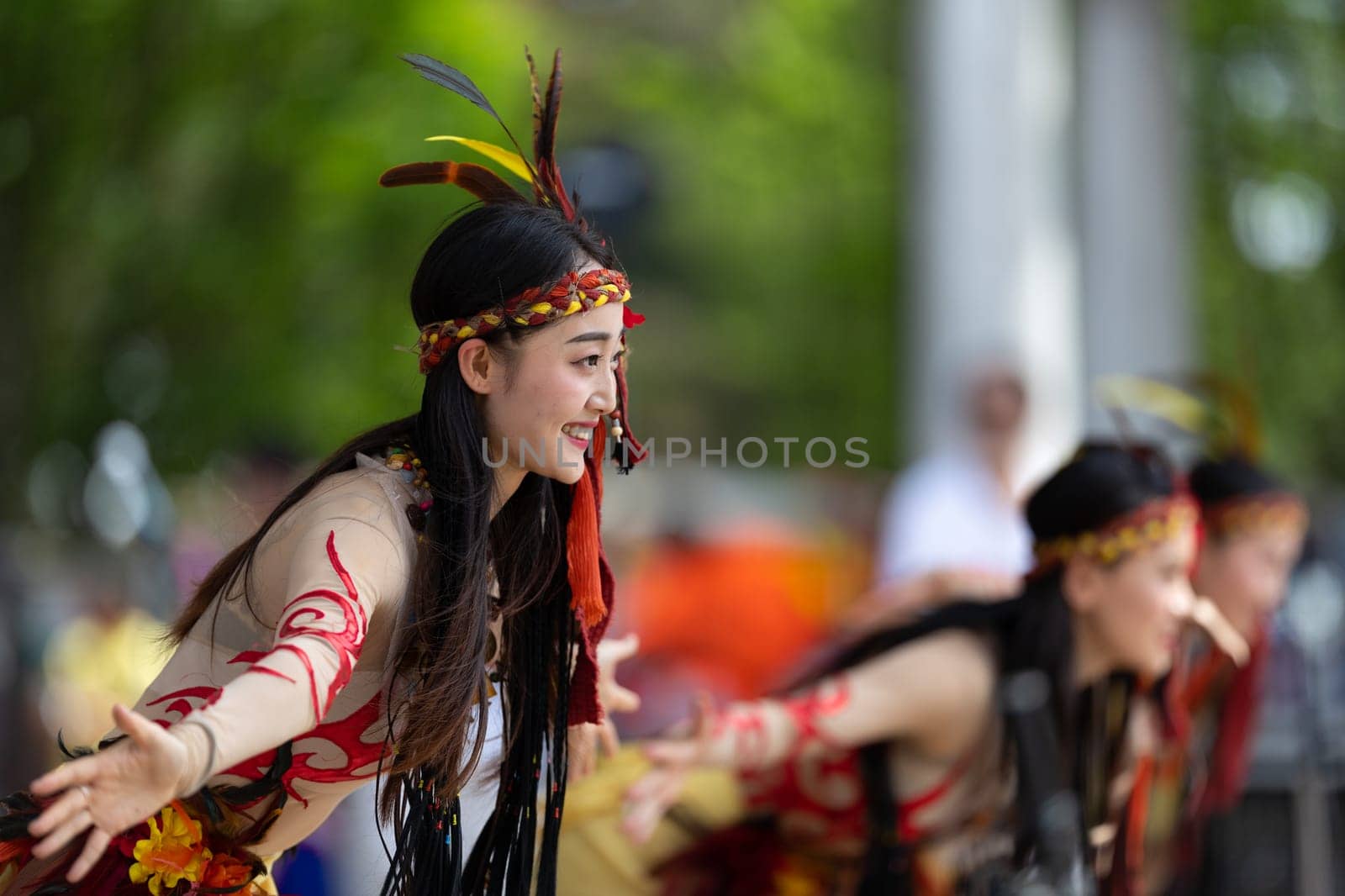 Columbus, Ohio, USA - May 26, 2019: Columbus Asian Festival, Franklin Park, Chinese Dancers wearing traditional clothing performing traditional dances.