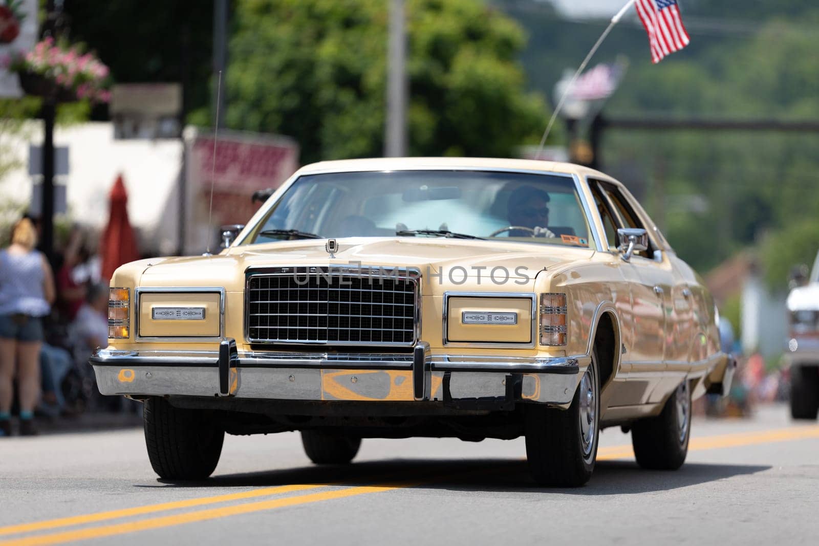 Buckhannon, West Virginia, USA - May 18, 2019: Strawberry Festival, Ford LTD, classic car, going down main street during the parade