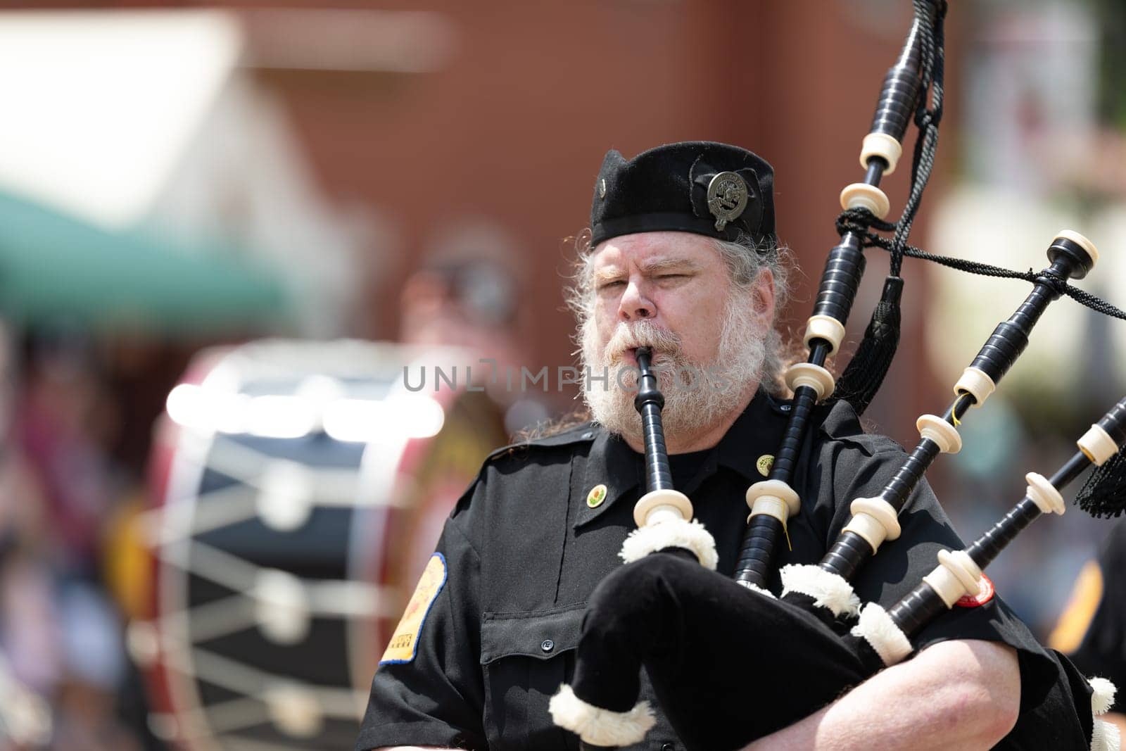 Buckhannon, West Virginia, USA - May 18, 2019: Strawberry Festival, The West Virginia Highlanders from Davis and Elkins College, performing at the parade