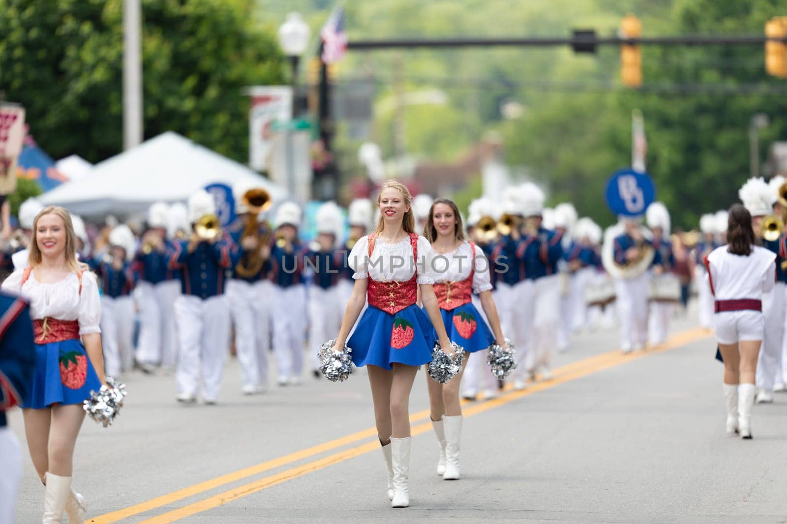 Buckhannon, West Virginia, USA - May 18, 2019: Strawberry Festival, Members of the Buckhannon-Upshur High School Band, performing during the parade