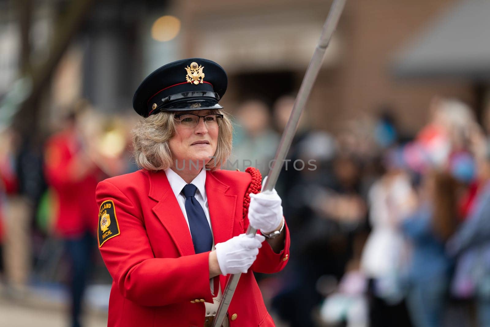 Holland, Michigan, USA - May 11, 2019: Tulip Time Parade, Members of the American Legion Band performing during the parade