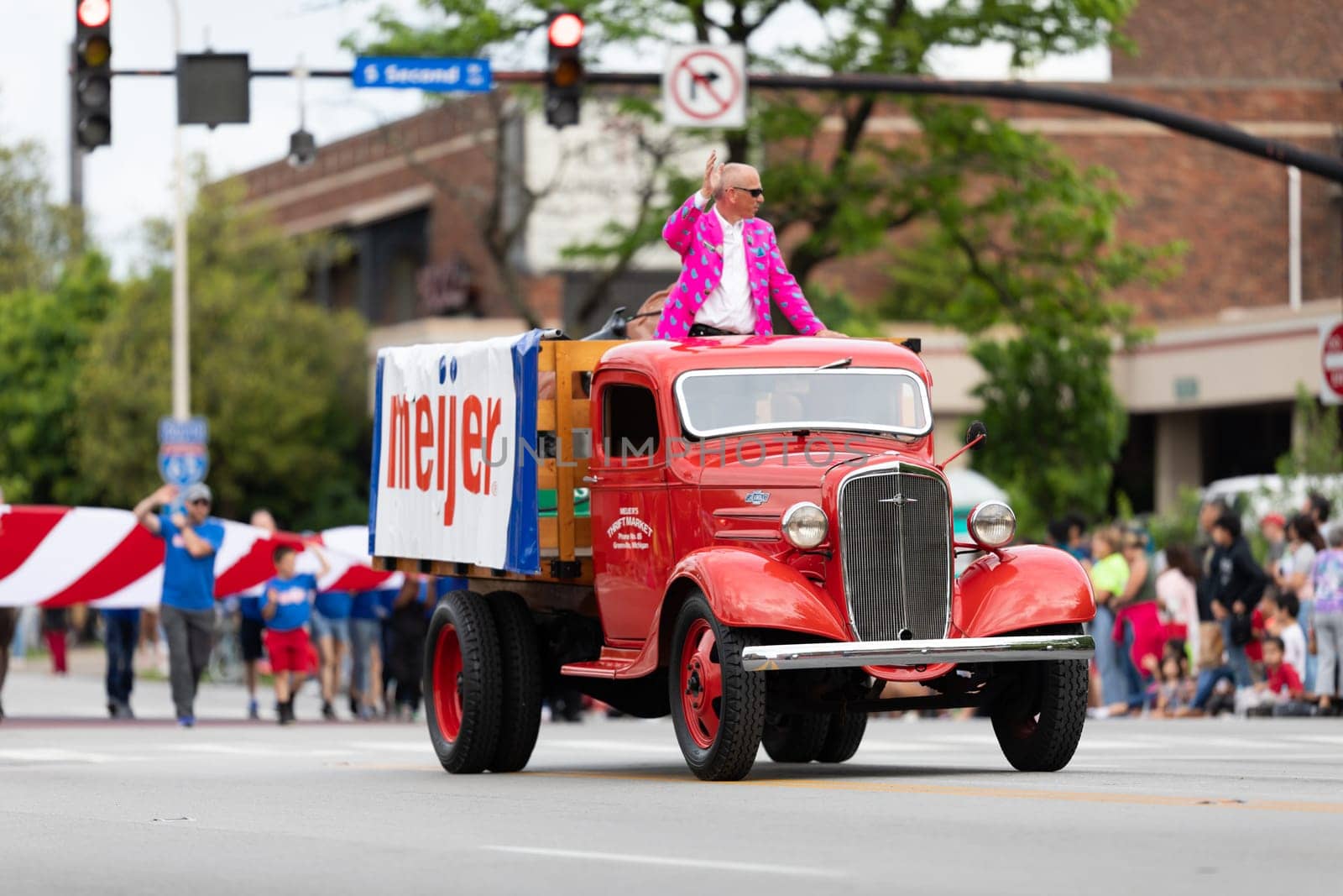 Louisville, Kentucky, USA - May 2, 2019: The Pegasus Parade, Old Meijer truck, promoting Meijer during the parade