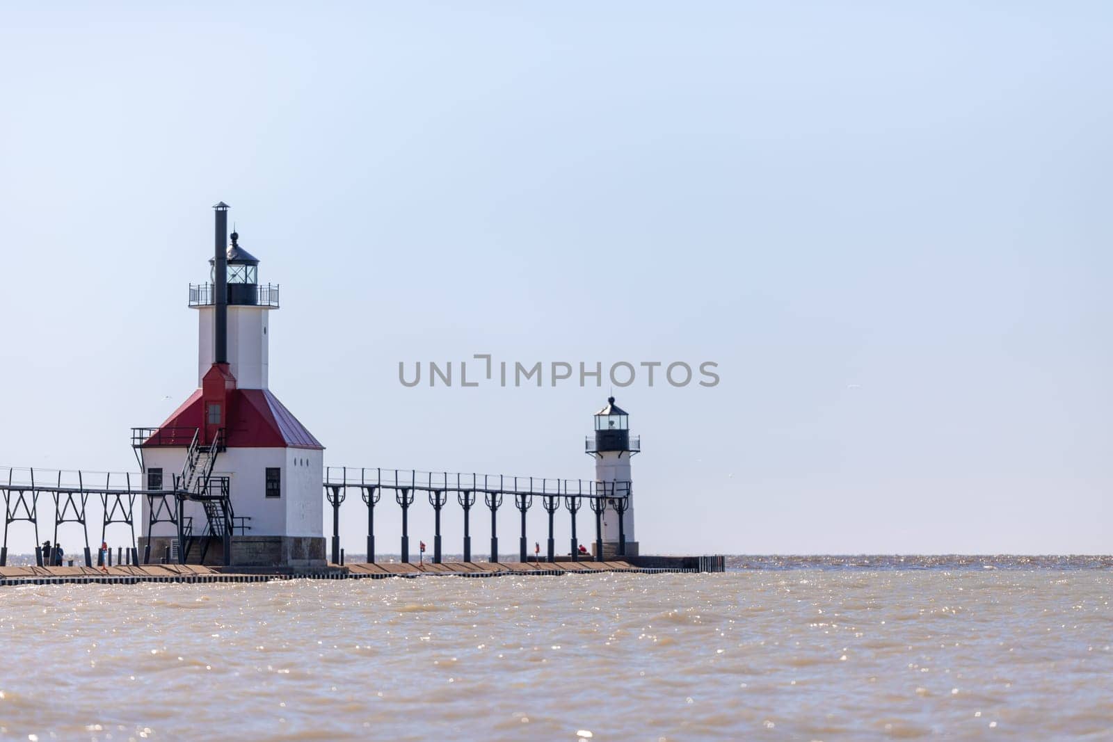 St. Joseph, Michigan, USA - May 4, 2019: View of the North Pier Lighthouse at Lake Michigan