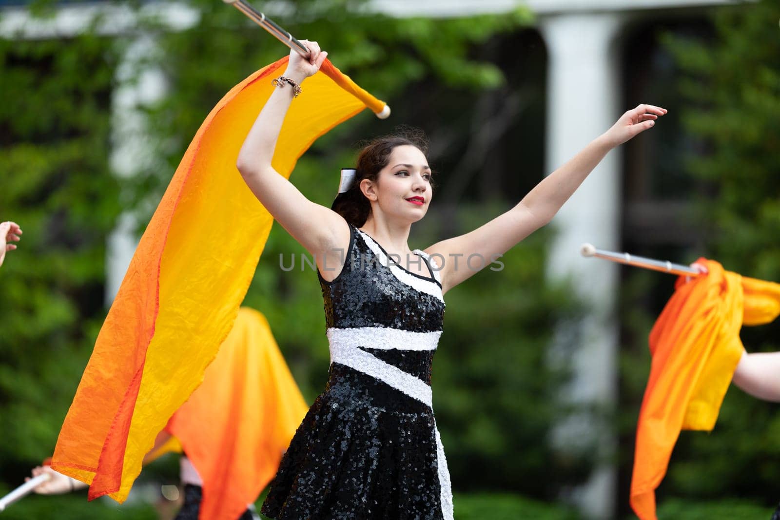 Louisville, Kentucky, USA - May 2, 2019: The Pegasus Parade, Members of the Upper St Clair Music Depertment, The Pride Of USC, performing at the parade