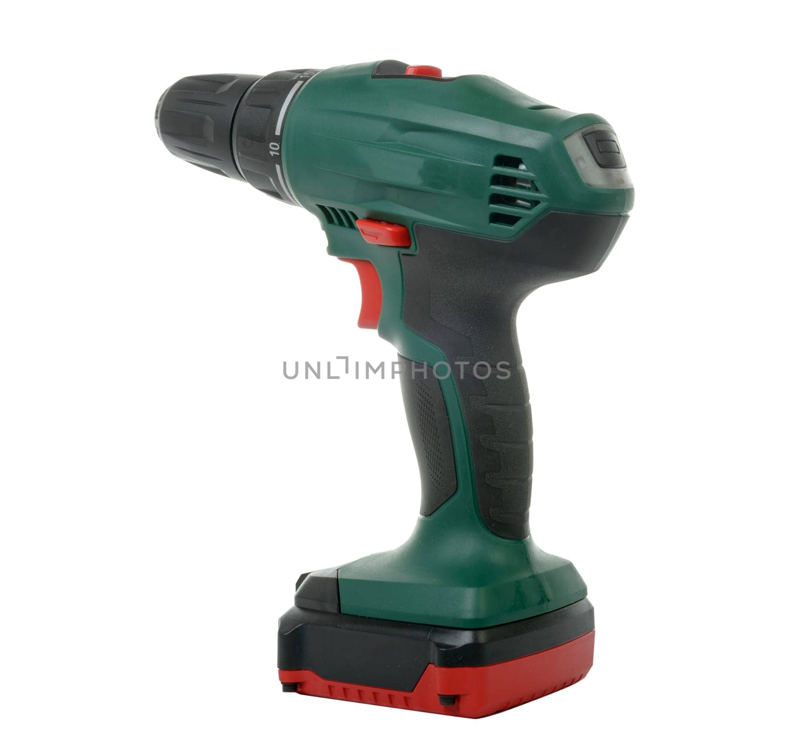 green cordless drill on the white background