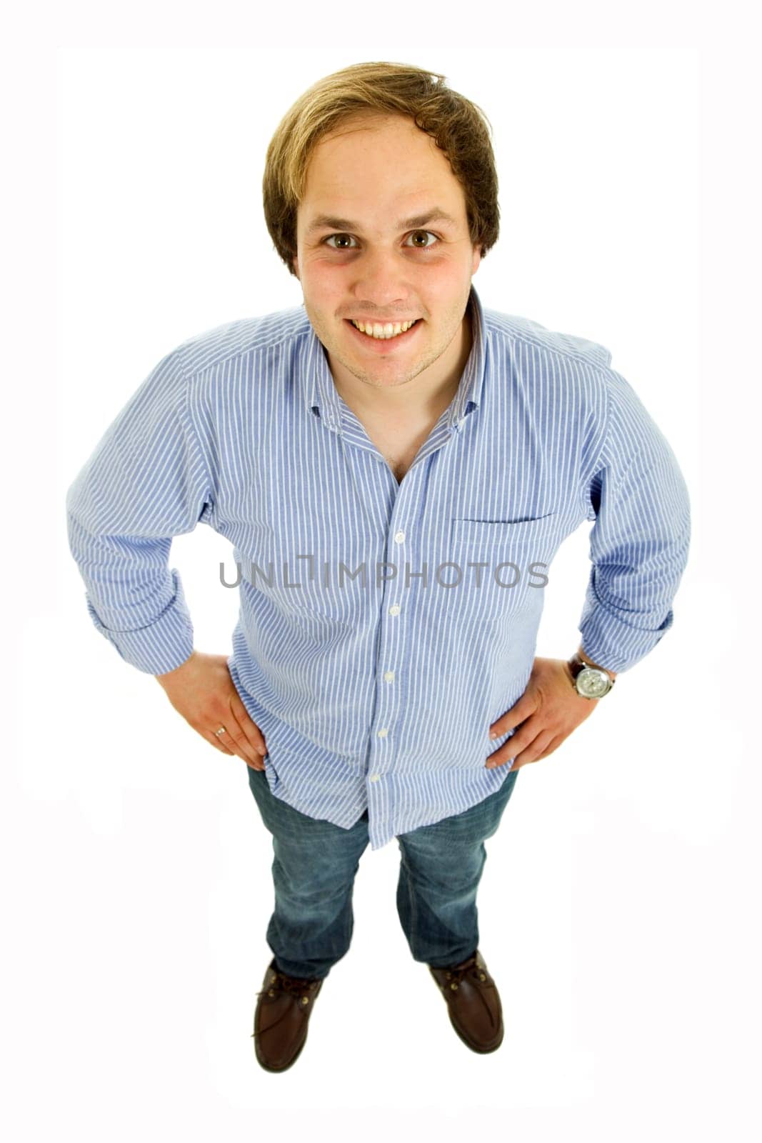 young casual man full body in a white background