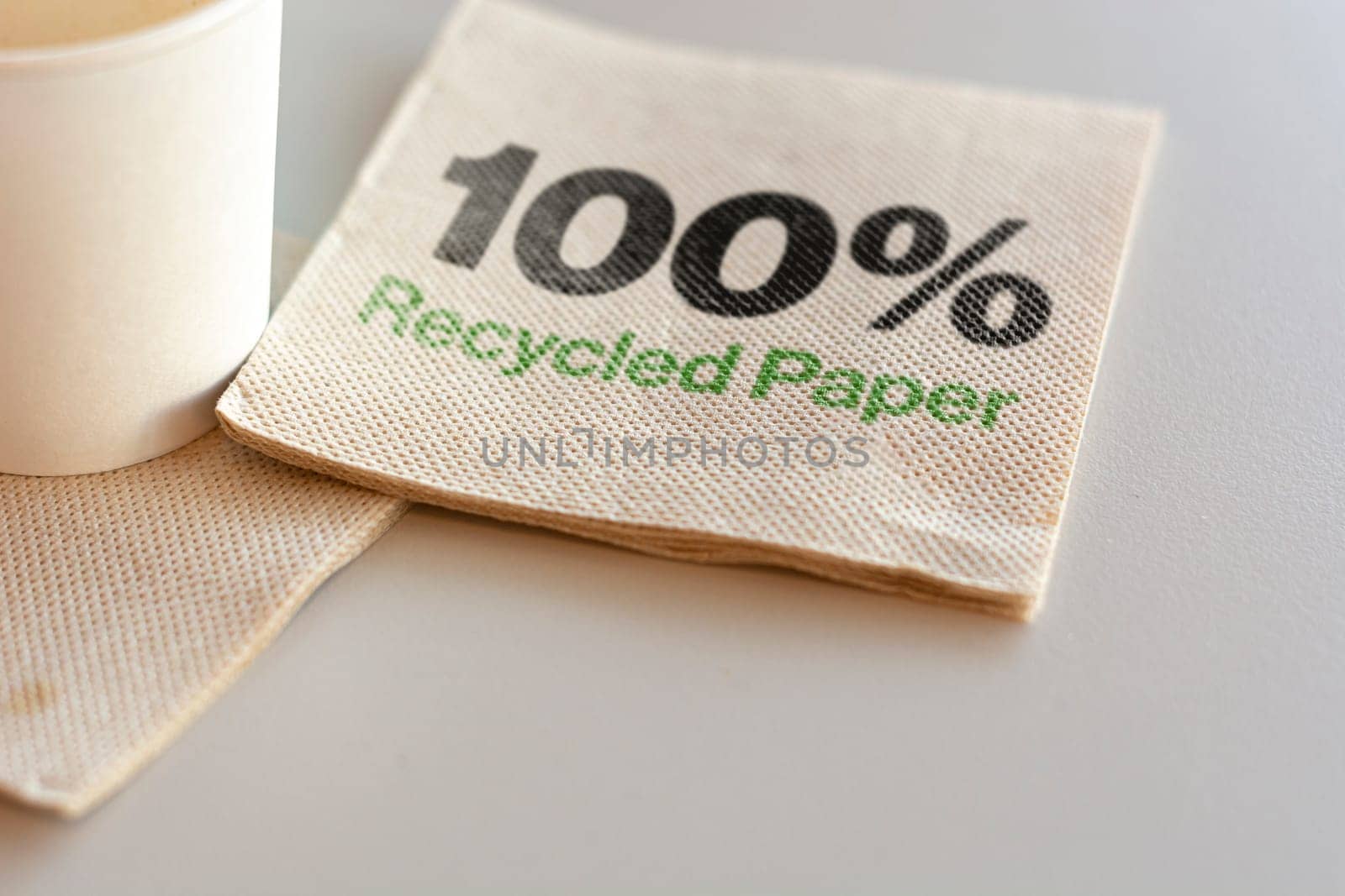 napkins made entirely of recycled paper. Eco sustainable napkin. Environmental protection. 100% recycled paper